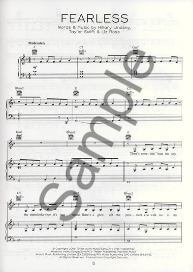 Sheet music extract. Sheet music extractn. Taylor Swift: Fearless