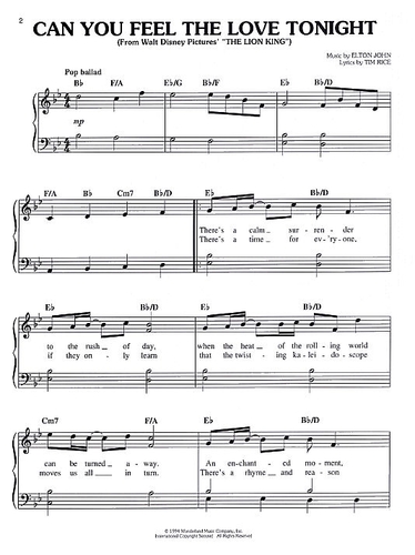 Can You Feel The Love Tonight Pdf Piano Chords