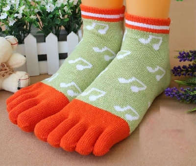 Chaussettes-Doigts Coton Croches Vert et Orange