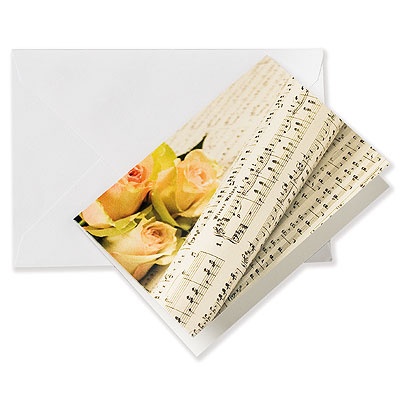 Carte de Vœux - Petit Modèle - Rose & Partitions + Enveloppe