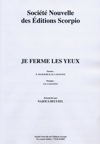 Belyzel, Najoua : Je Ferme Les Yeux