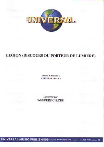 Weepers Circus : Legion (Discours Du Porteur De Lumiere)