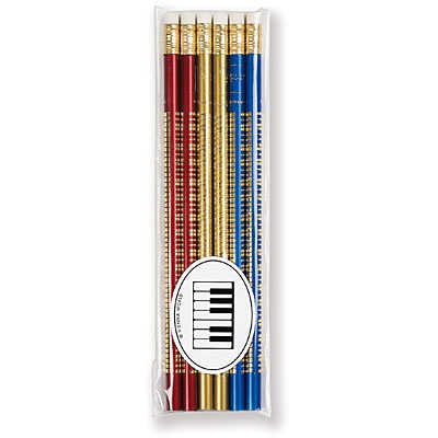 Lot de 6 Crayons à Papier - Piano (Rouge / Bleu / Or)