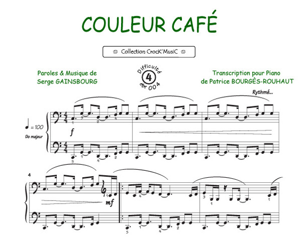 Partitions Couleur café (Gainsbourg, Serge) (Piano, Voix)