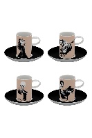Set de 4 Tasses  Caf & 4 Soucoupes - Biscuit de Porcelaine - Musiciens