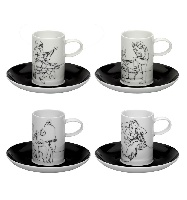 Set de 4 Tasses  Caf & 4 Soucoupes - Biscuit de Porcelaine - Fado